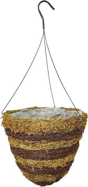 14 x 15 Inch Rattan Round Hive Moss/Brown 4 Strand Hanger – 15 per case - Decorative Planters